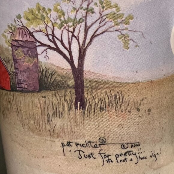 “Just for Pretty" Art Mug by Pat Richter 2003 ~ Red Barn w/ Star Quilt Hex Sign - Picture 8 of 13